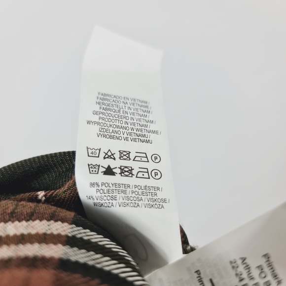 Primark Green Brown Check Casual Trousers UK 6 Elastic Waist Pockets - Picture 4 of 4